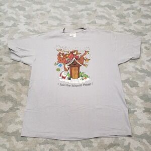 Vintage Christmas Softee‎ Shirt Mens XL Gray Single Stitch Short Sleeve
